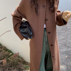 Vintage Wool Coat: Women's Oversized Long 100% Double-Faced Wool Overcoat with Belt